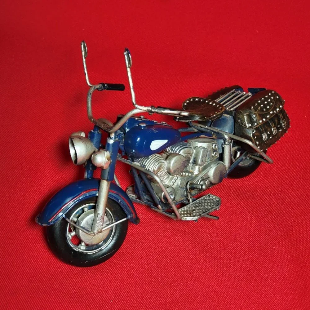 Vintage Motorcycle Custom Blue Metal Model